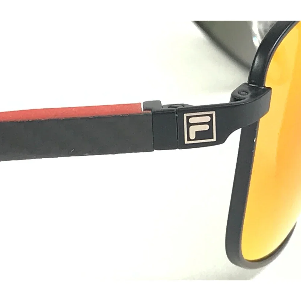 Fila Sunglasses SFI446 COL.531R Black Red Wrap Frames w/ Orange Mirrored Lenses
